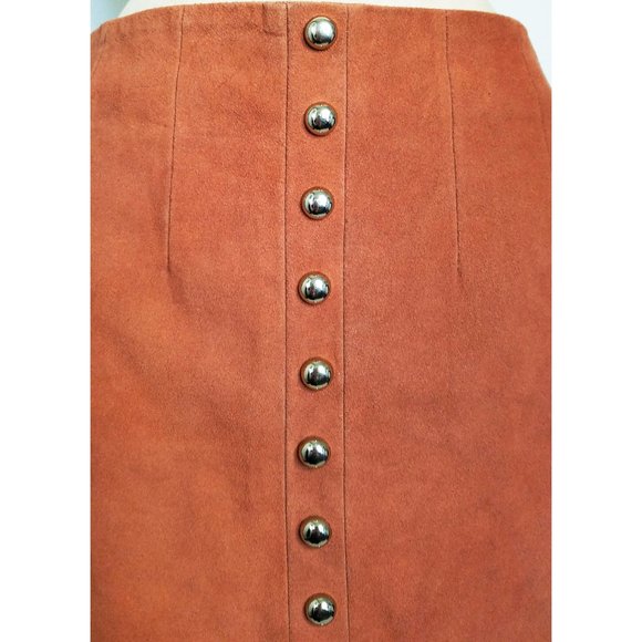 X by NBD Womens Suede Leather Mini Skirt Studs Brown 6 - Picture 4 of 8